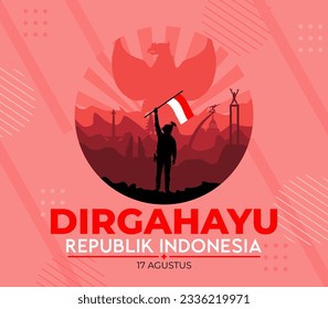 Plantilla vectorial del Día de la Independencia de Indonesia, 17 de agosto. Dirgahayu republik Indonesia 17 agustus ilustración vectorial. 