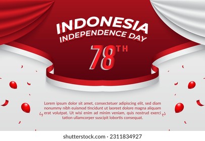 banner del día 78 de agosto, día de la independencia indonesia, para publicación en medios sociales con diseño de fondo rojo y blanco degradado abstracto