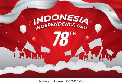 banner del día 78 de agosto, día de la independencia indonesia, para publicación en medios sociales con diseño de fondo rojo y blanco degradado abstracto1