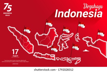 Indonesian Independence Day August 17th, map of Indonesia, post template Indonesia Independence Day Post Template - Illustration map of Indonesian Territory With Many Islands.