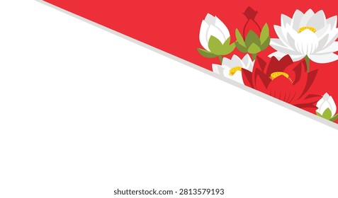 Indonesian Independence Day Background with Red and White Lotus Flowers and Diagonal Copy Space