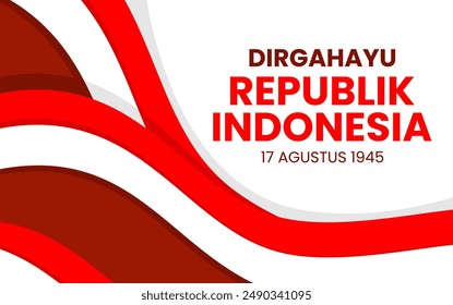 indonesian independence day banner with Indonesian ribbon flag frame. with the translation text ''the triumph of the Republic of Indonesia on August 17''