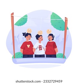 Indonesian independence day celebration with illustration of a cracker eating competition