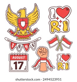 Indonesian independence day celebration vector sticker set, Garuda. Illustration of the national holiday. White background