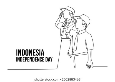 Indonesian Independence Day concept. Single line draw design vector graphic illustration.