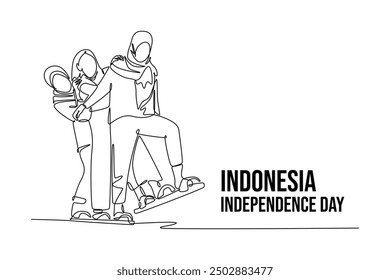 Indonesian Independence Day concept. Single line draw design vector graphic illustration.