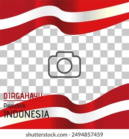 Indonesian Independence Day Design Frame Luxury Red and White Flag and Ribbon