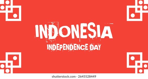Indonesian Independence Day Design, Indonesian Independence Day text with white decorative elements, on red background.