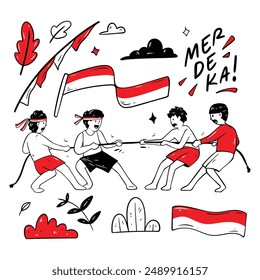 Indonesian Independence Day doodle. Joyful Indonesian Independence Day celebration with vibrant flags, parades, and cultural festivities