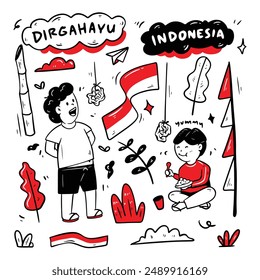 Indonesian Independence Day doodle. Joyful Indonesian Independence Day celebration with vibrant flags, parades, and cultural festivities