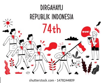 Indonesian independence day doodle. People enjoying Indonesian independence day with having a traditional competition. Unity in diversity campaign. 