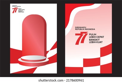 Indonesian Independence Day empty podium set display. poster template 17 August 77 years of Indonesia.