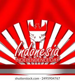 Indonesian independence day event banner.  The Indonesian flag flies ribbons to celebrate August 17th