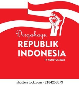 
Indonesian independence day greeting card with fist concept, Indonesian flag on fiery red background. Dirgahayu means longevity of the republic of Indonesia. Suitable for design, illustration, banner