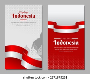 Indonesian independence day greeting designs pack. Indonesian independence day story template