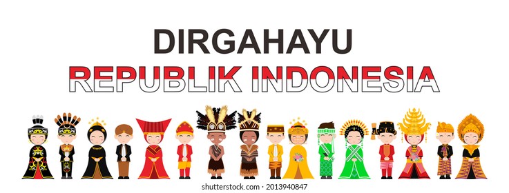 Indonesian independence day HD poster stock with some people using traditional costumes.