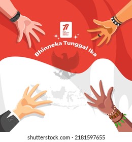 Indonesian Independence day . Hut-RI. Bhinneka tunggal ika. Kita semua bersaudara. English translation Indonesian independence. Unity in Diversity. We are all brothers