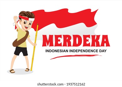 Indonesian Independence Day with Kid Vector Illustration