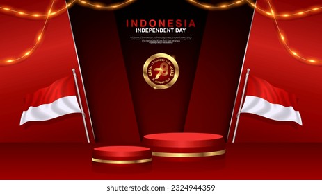 Indonesian Independence day podium with two flag  and modern design