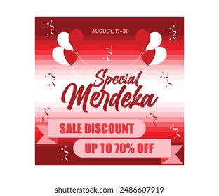 Indonesian Independence Day shopping promo. Discounts up to 70%. Independence Day sale concept. Flat vector illustration.