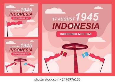 Indonesian Independence Day Social Media Post Design, Sammlung von Design-Boxen für Banner, Poster oder Kartengrüße