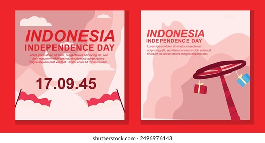 Indonesian Independence Day Social Media Post Design, Sammlung von Design-Boxen für Banner, Poster oder Kartengrüße