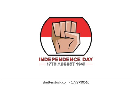 indonesian independence day template for banner, advertising, commemorated every August 17, with a hand clenched symbol and an Indonesian flag