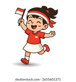 Vetor do Dia da Independência da Indonésia - Bandeira bonita segurando menina