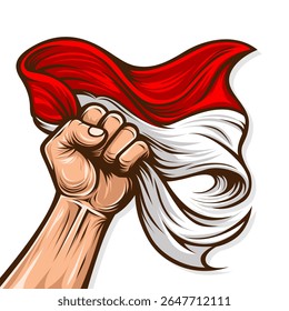 Indonesian Independence Day Vector - Fist Holding Red and White Flag Illustration