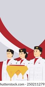 Indonesian independence day vertical poster template with paskibra illustration.