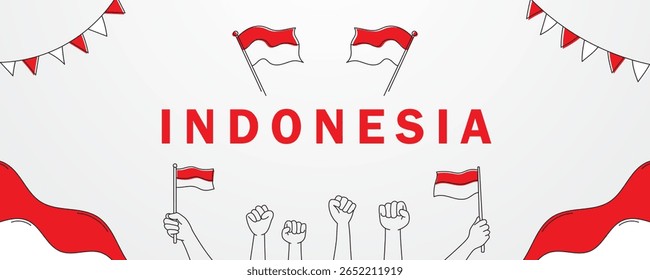 Indonesian Independence red and white background with hearts and festive holiday elements