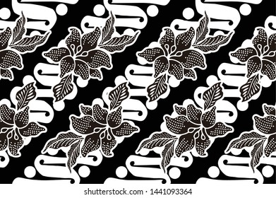 
Indonesian Javanese batik motifs are diagonal and abstract from the "machete" and flora model, a repetitive pattern in black and white