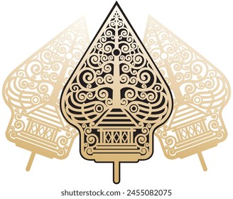 Indonesian Javanese culture vector illustration, three gold color gunungan jawa shapes.