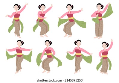 Indonesian Javanese Woman Traditional Dancing Illustration 