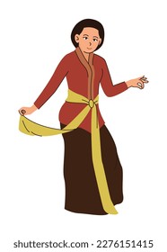 indonesian javanese woman traditional dancing illustration on isolated white background