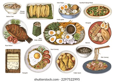 Indonesian kitchen. A set of classic dishes.