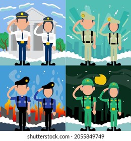 indonesian law enforcment in various uniform bundle