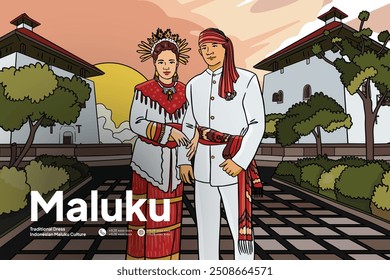 Cultura de las Molucas indonesias y diseño de Plantilla de ilustración de Lugar famoso