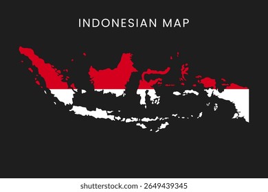 Indonesian Map with Red and White Flag Colors on Black Background