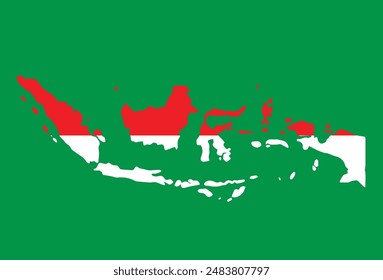 Indonesian map with red and white motive over the green background. Independence day concept