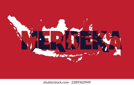Indonesian map with text merdeka means independence