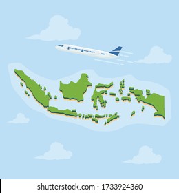 mapas indonesios con el avión en el cielo