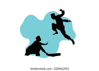 indonesian martial art, Silat movement in silhouette, flat design vector illustration