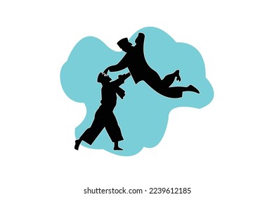 indonesian martial art, Silat in silhouette, flat design vector illustration