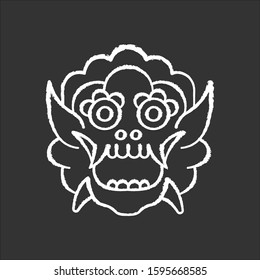Indonesian mask chalk icon. Balinese dragon. Culture and tradition of local tribes. Ritual, sacred and spiritual object. Handmade souvenir from Bali. Isolated vector chalkboard illustration