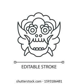 Indonesian mask linear icon. Balinese dragon. Culture and tradition of tribes. Ritual and spiritual object. Thin line illustration. Contour symbol. Vector isolated outline drawing. Editable stroke
