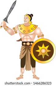 Indonesian Medieval Knight from Java , Majapahit Warrior - Vector