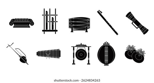 Indonesian Music Instruments Illustration Vector Set Silhouette
