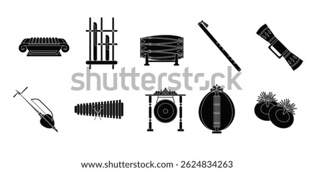 Indonesian Music Instruments Illustration Vector Set Silhouette