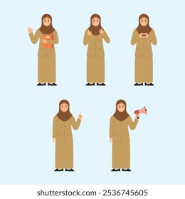 Indonesian muslim teacher character set collection vector illustration